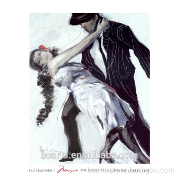 Modern man and woman dancing black and white painting